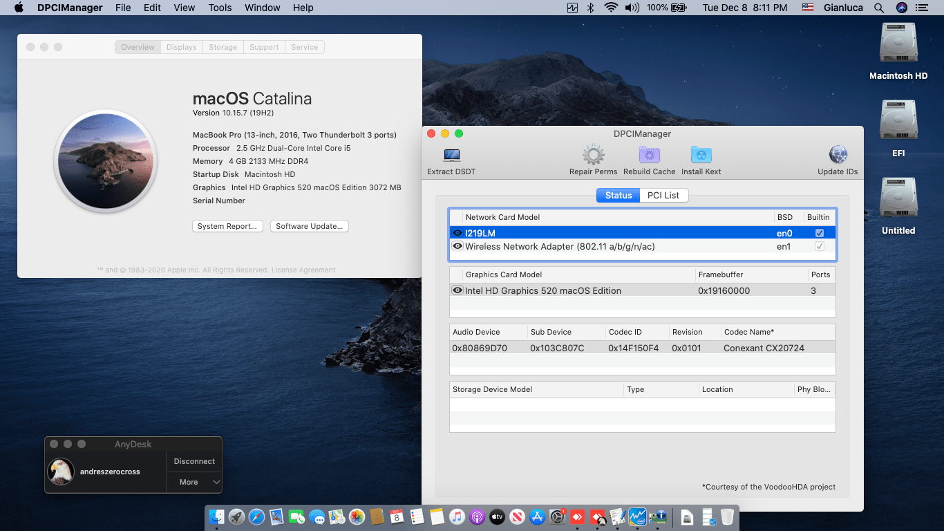 Success Hackintosh macOS Catalina 10.15.7 Build 19H2 in HP EliteBook 820 G3
